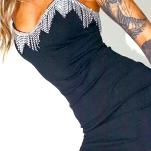 Princess Polly Black  Dress with Silver Detailing